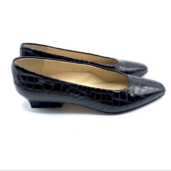 Talbots Vintage Leather Croc Embossed Block Heels - Picture 1 of 10